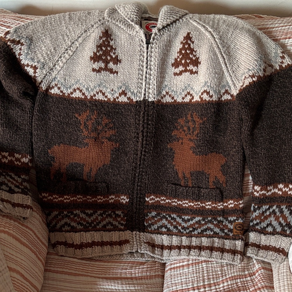 Roots Chocolate Brown and Cream Patterned Cardigan